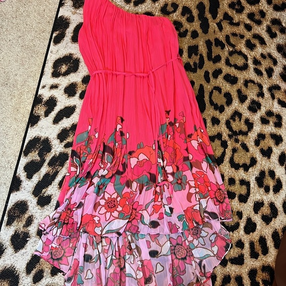 Ted Baker Pink Floral One Shoulder Asymmetrical Dress - Picture 8 of 8
